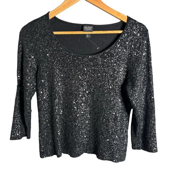 Eileen Fisher Karma Shimmer Sequin Top Black Size PS - Picture 2 of 4